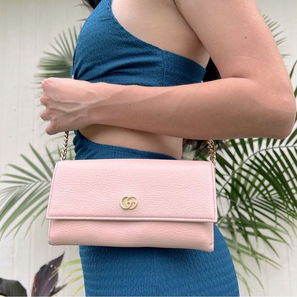 Gucci Handbags - 💯 AUTH Gucci Marmont half flap wallet on chain in nude light pink
